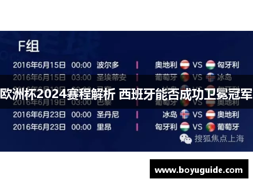 欧洲杯2024赛程解析 西班牙能否成功卫冕冠军