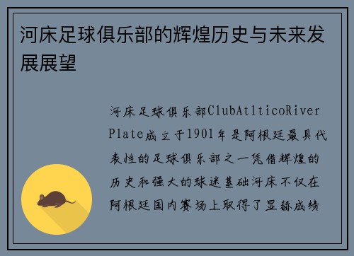 河床足球俱乐部的辉煌历史与未来发展展望